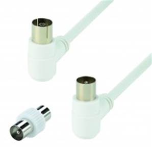 Cordon TV 9.52 mm M/F coudé à 90° + adaptateur TV 9.52 mm M/M - nicke