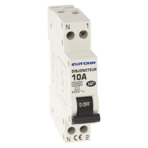 Disjoncteur  1P+N 10A NF courbe C connexion vis haut/bas 3kA