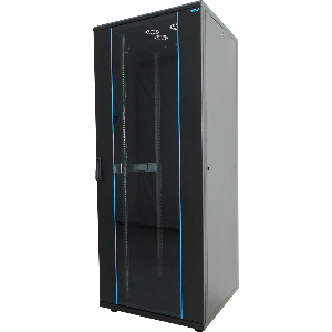 Baie COMETE noire 26U 800x800 porte AV vitrée / porte AR tôle