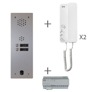 Kit audio préprogrammé, 2VOICE, platine et postes, 1 rangée, 2 bouto