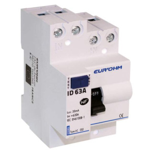 Interrupteur diff. 63A 1P+N 30mA Classe AC connexion haut/haut 