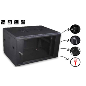 Coffret 19'' 15U porte AV vitrée, Prof. 450mm, noir, monté