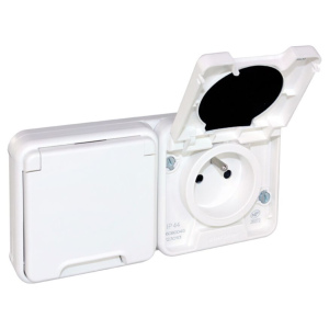 OXXO dble PC 2P+T  IP55 BLANC ENCASTRE