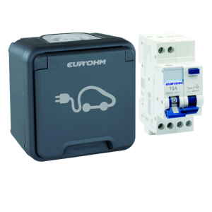 Kit prise de charge 2P+T16A + disjoncteur diff C16 6kA 30mA Type F