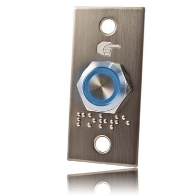 Bouton poussoir NO/NF, plaque Inox,marquage braille, avec anneau lum